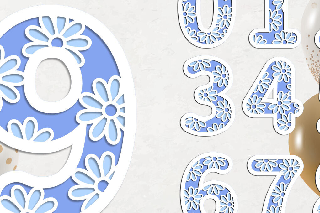 Σετ των 2 Intra απο ξύλο plywood 3mm-4mm πάχος - Flower Birthday Numbers Cake Topper  Δίασταση 20x20 cm INTRAFABR-114555141