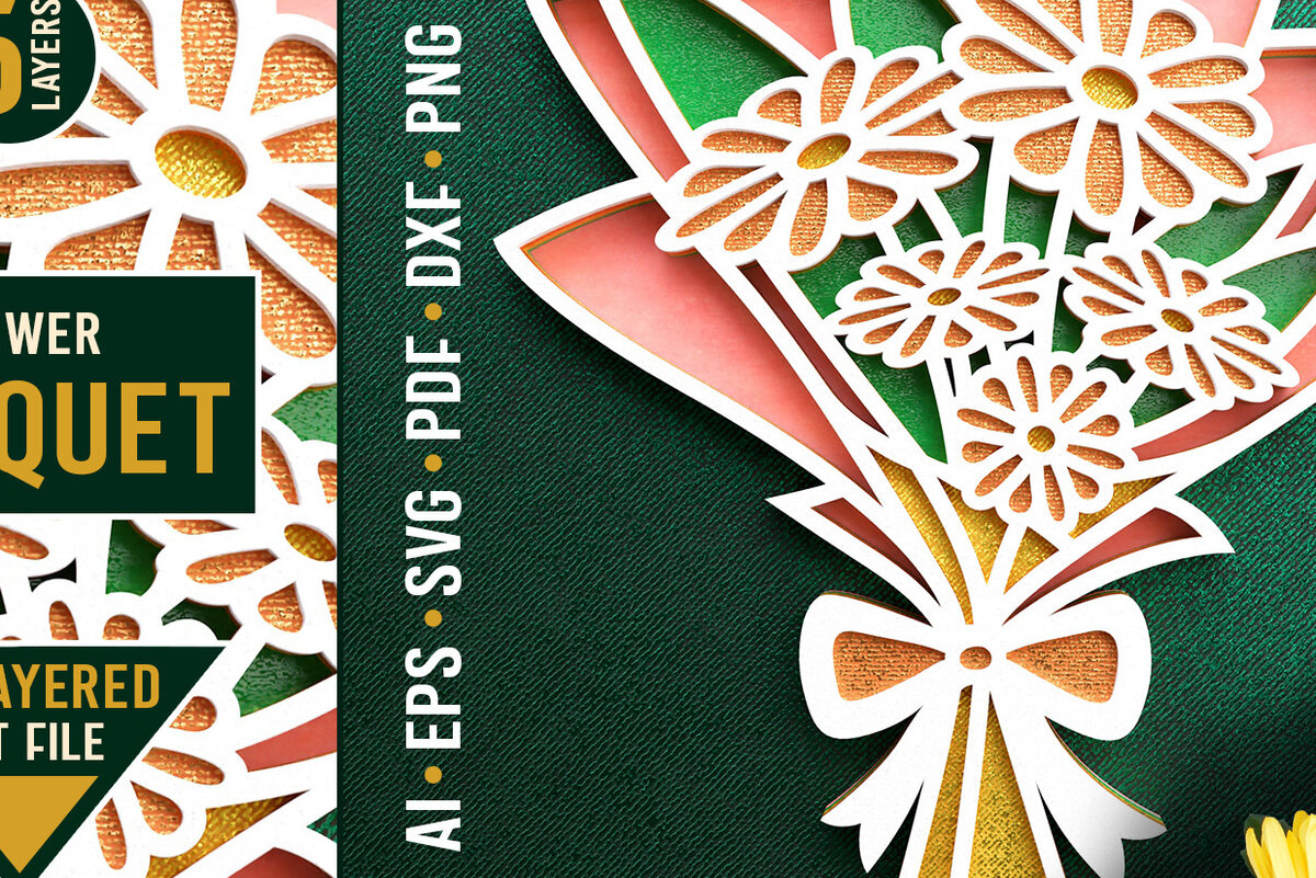 Σετ των 3 Intra απο ξύλο plywood 3mm-4mm πάχος - Μπουκέτο λουλουδιών 3D Layered  Cut  Δίασταση 20x25 cm INTRAFABR-28648434