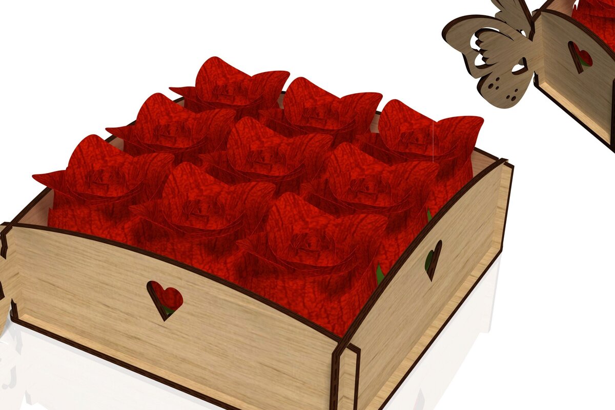 Σετ των 2 Intra απο ξύλο plywood 3mm-4mm πάχος - Flower Box, Butterfly Box, Laser Cut Δίασταση 15x15 cm INTRAFABR-41137657