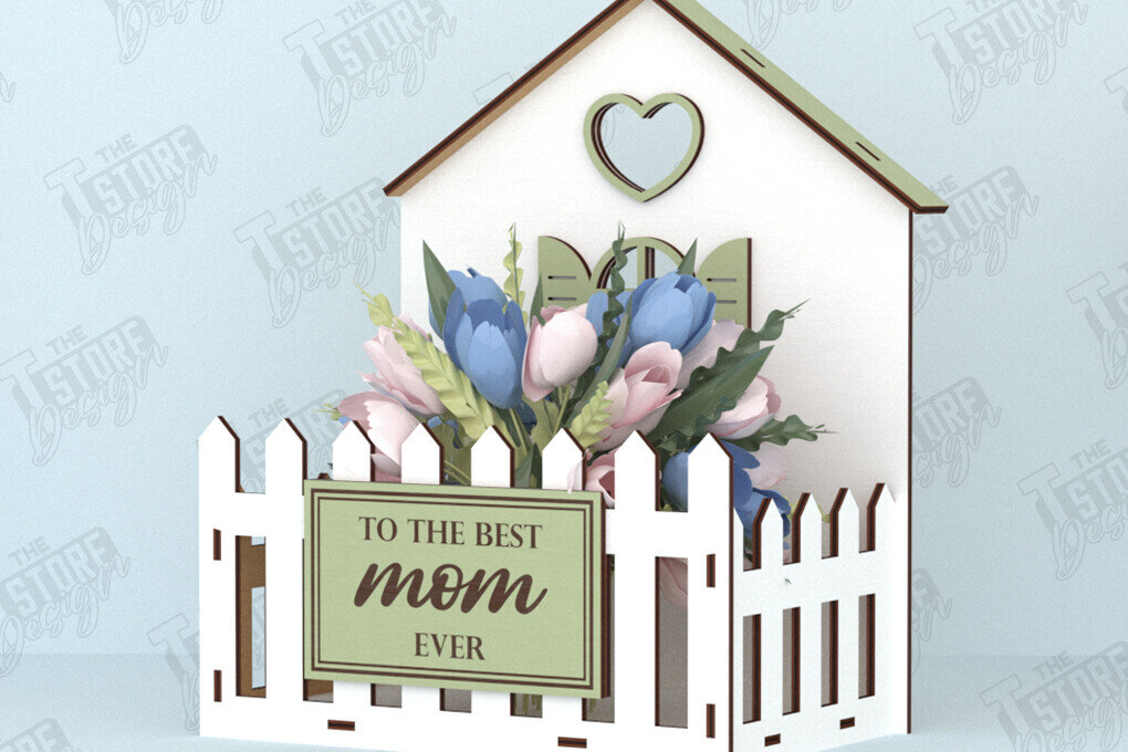 Σετ των 2 Intra απο ξύλο plywood 3mm-4mm πάχος - Flower Box | Ιδέα δώρου για τη γιορτή της μητέρας |CNC Δίασταση 20x20 cm INTRAFABR-119538818