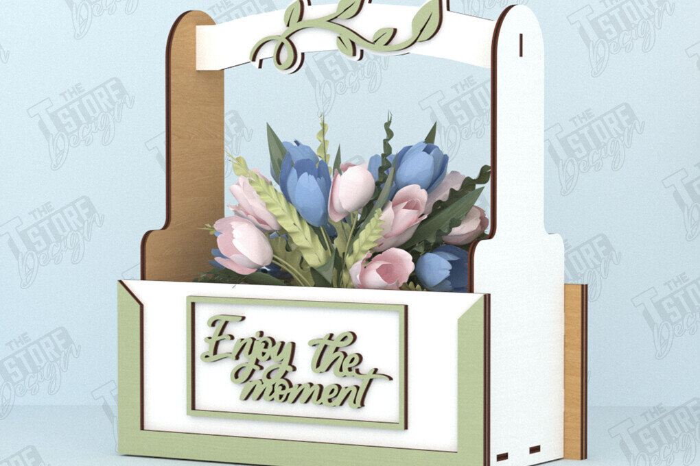 Σετ των 2 Intra απο ξύλο plywood 3mm-4mm πάχος - Flower Box | Ιδέα δώρου για τη γιορτή της μητέρας |CNC Δίασταση 20x20 cm INTRAFABR-119538819