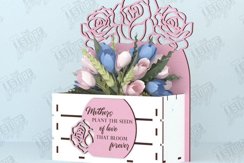 Σετ των 2 Intra απο ξύλο plywood 3mm-4mm πάχος - Flower Box | Ιδέα δώρου για τη γιορτή της μητέρας |CNC Δίασταση 20x20 cm INTRAFABR-119538823