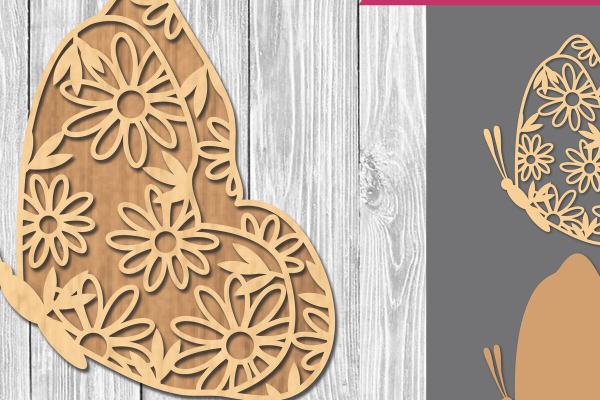 Σετ των 2 Intra απο ξύλο plywood 3mm-4mm πάχος - Διακόσμηση με  πεταλούδα λουλουδιών Δίασταση 20x20 cm INTRAFABR-107209396