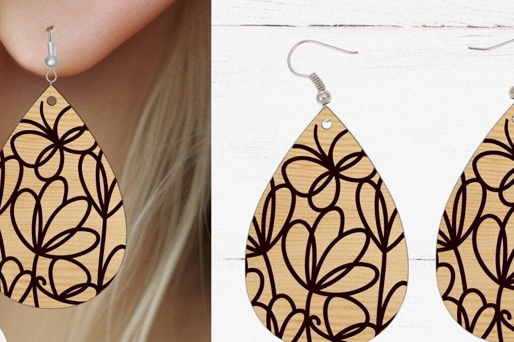 Σετ των 3 Intra απο ξύλο plywood 3mm-4mm πάχος - Σκουλαρίκι λουλουδιών κομμένο  με λέιζερ, λουλούδι Δίασταση 3x3 cm INTRAFABR-92407397