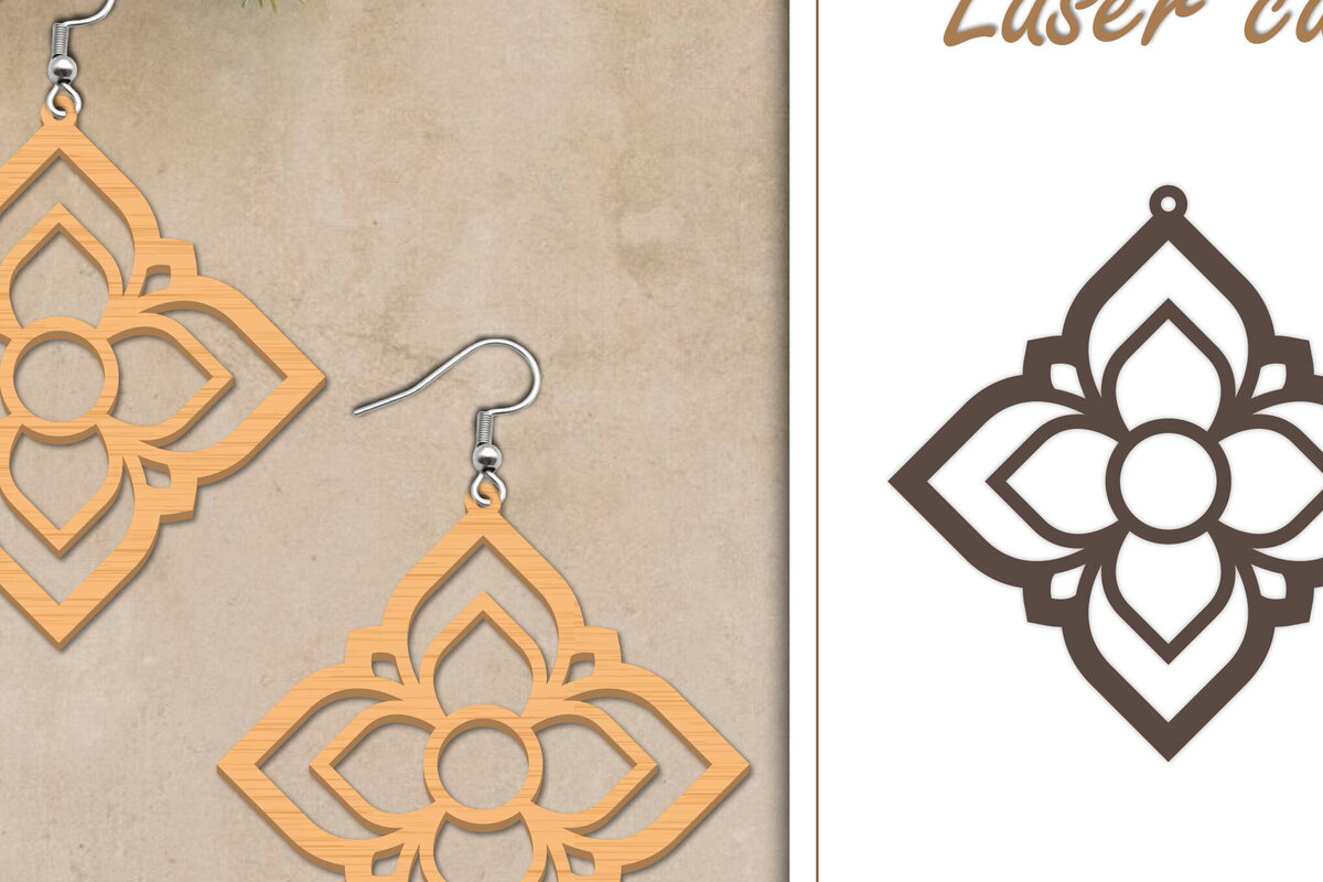 Σετ των 3 Intra απο ξύλο plywood 3mm-4mm πάχος - Σκουλαρίκια με λουλούδια  Δίασταση 3x3 cm INTRAFABR-119266656