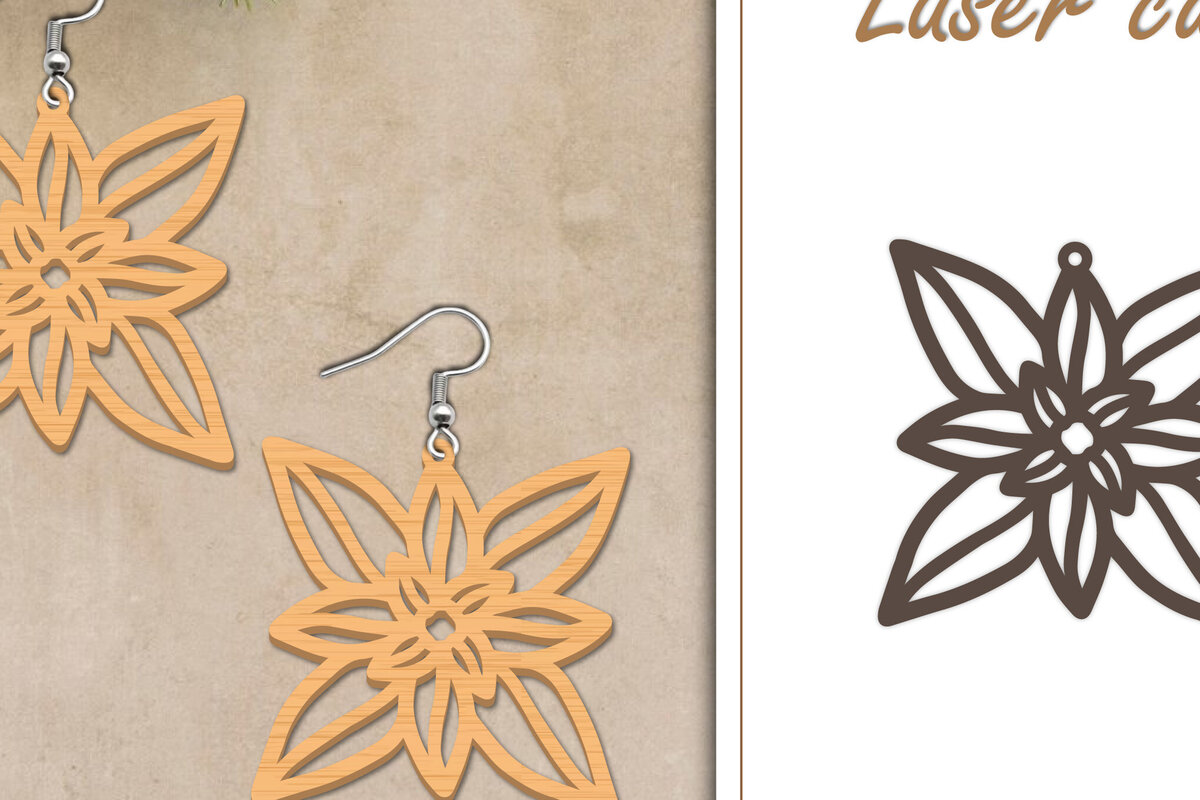 Σετ των 3 Intra απο ξύλο plywood 3mm-4mm πάχος - Σκουλαρίκια με λουλούδια  Δίασταση 3x3 cm INTRAFABR-119266688