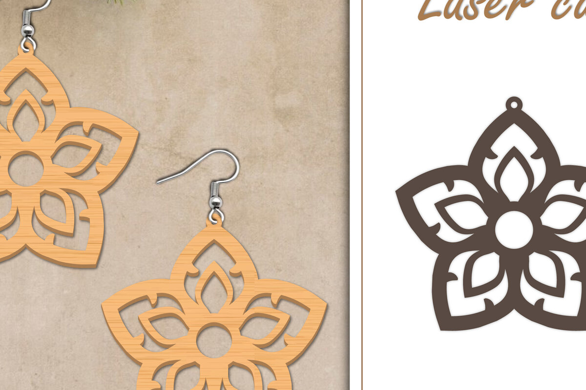 Σετ των 3 Intra απο ξύλο plywood 3mm-4mm πάχος - Σκουλαρίκια με λουλούδια  Δίασταση 3x3 cm INTRAFABR-119266727