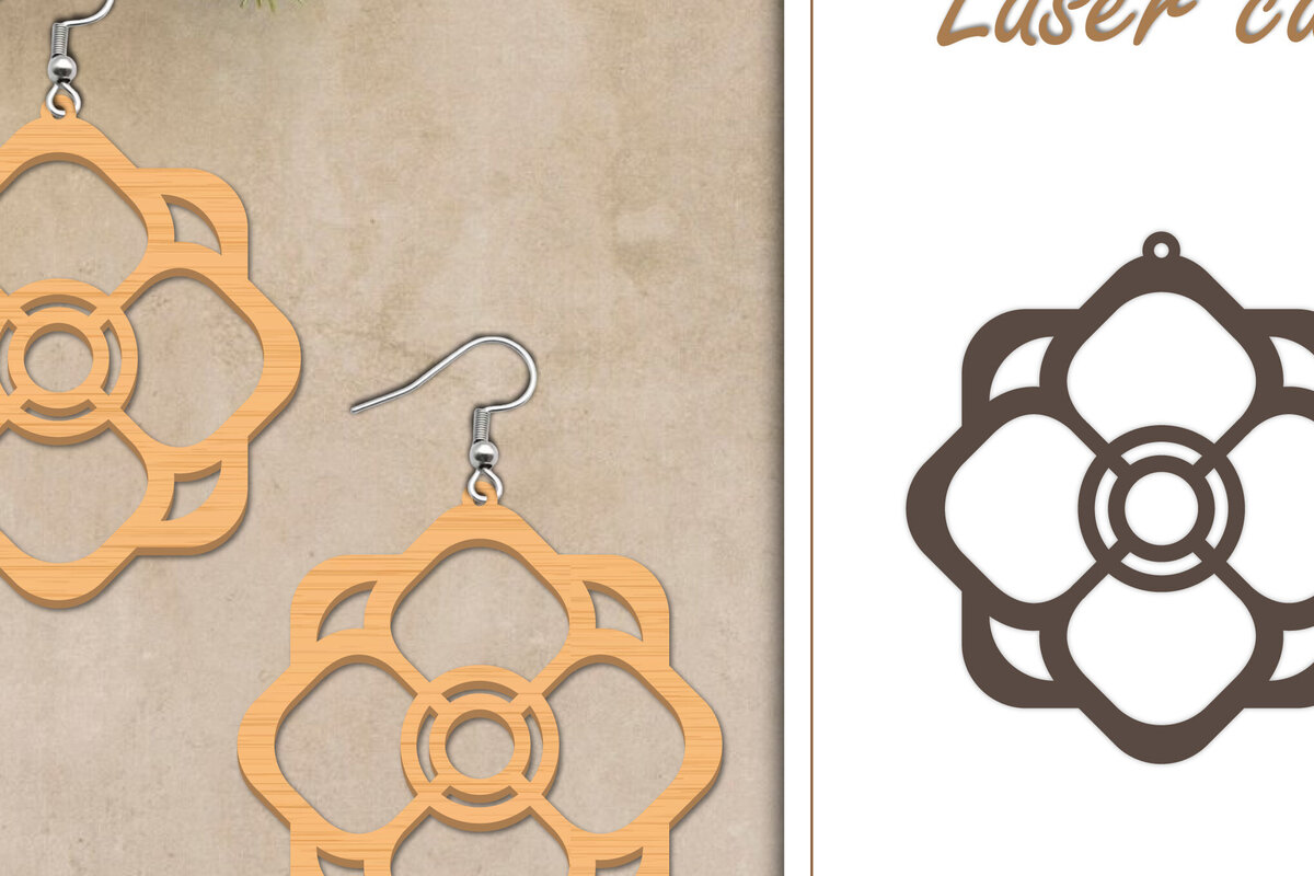 Σετ των 3 Intra απο ξύλο plywood 3mm-4mm πάχος - Σκουλαρίκια με λουλούδια  Δίασταση 3x3 cm INTRAFABR-119266786