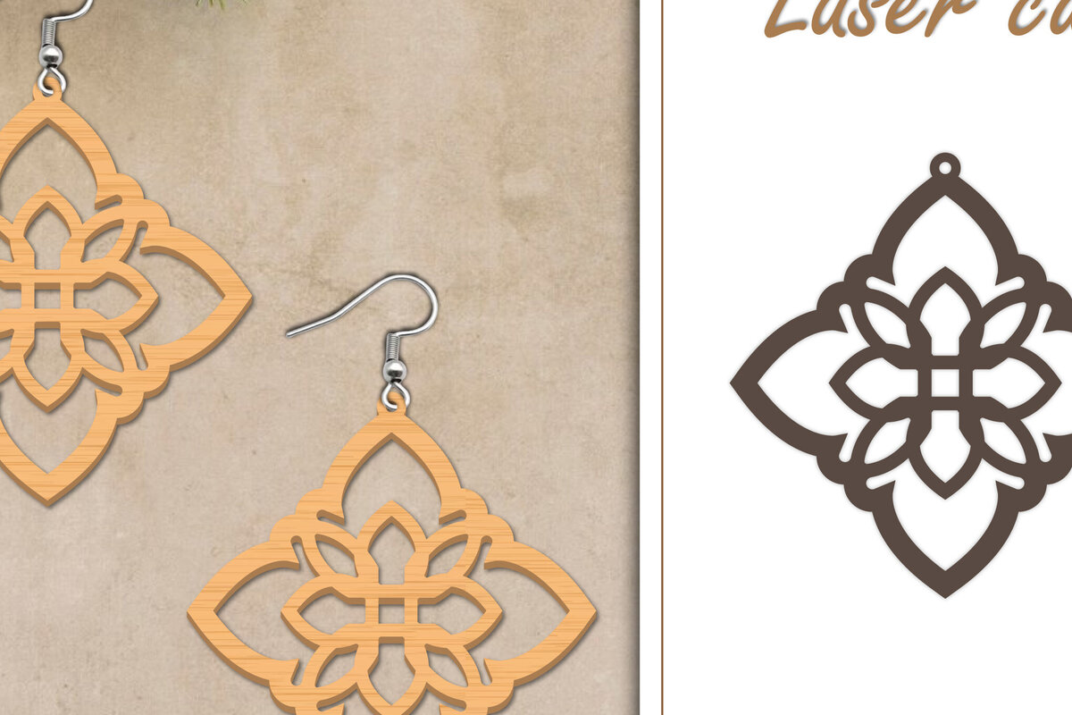 Σετ των 3 Intra απο ξύλο plywood 3mm-4mm πάχος - Σκουλαρίκια με λουλούδια  Δίασταση 3x3 cm INTRAFABR-119266826