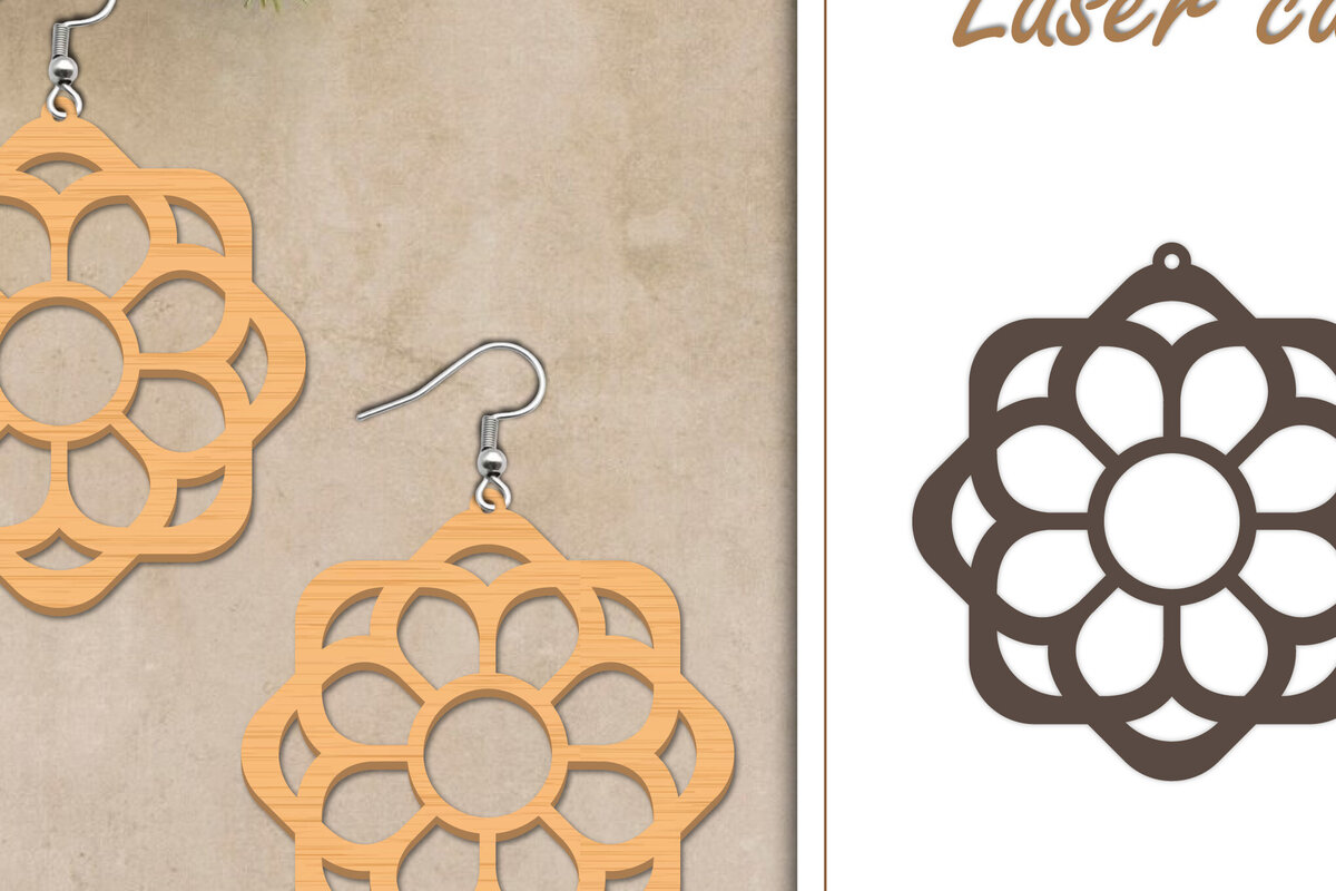 Σετ των 3 Intra απο ξύλο plywood 3mm-4mm πάχος - Σκουλαρίκια με λουλούδια  Δίασταση 3x3 cm INTRAFABR-119267083