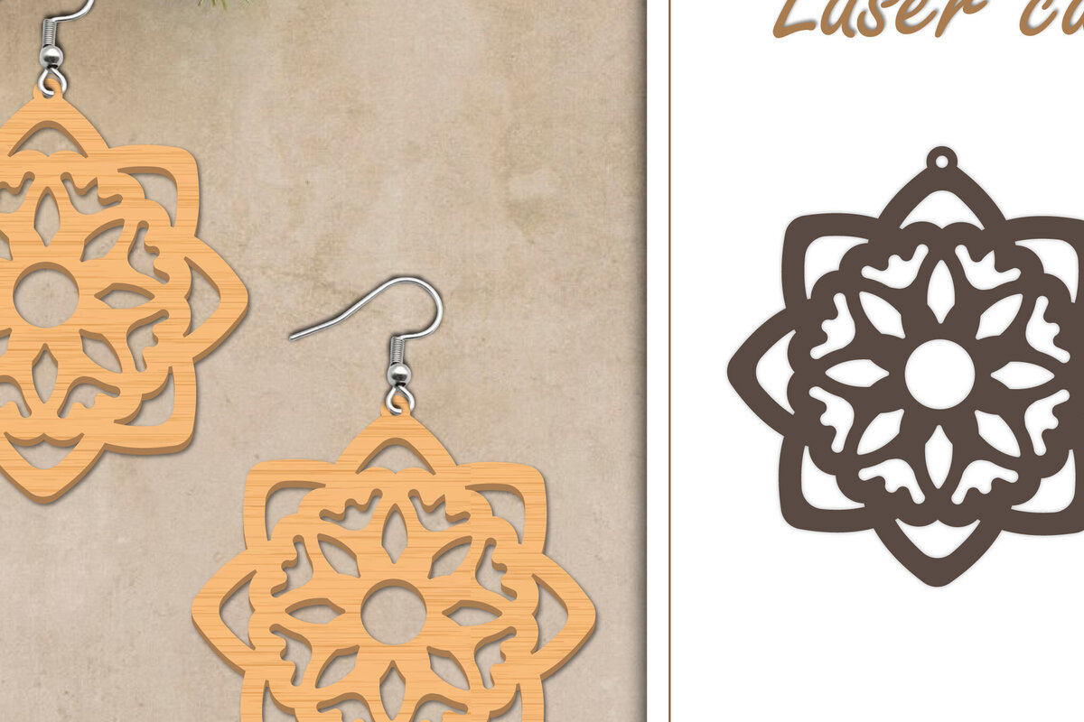 Σετ των 3 Intra απο ξύλο plywood 3mm-4mm πάχος - Σκουλαρίκια με λουλούδια  Δίασταση 3x3 cm INTRAFABR-119267238