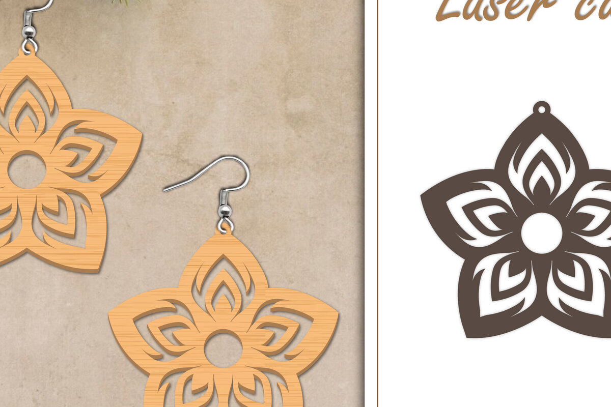 Σετ των 3 Intra απο ξύλο plywood 3mm-4mm πάχος - Σκουλαρίκια με λουλούδια  Δίασταση 3x3 cm INTRAFABR-119267289