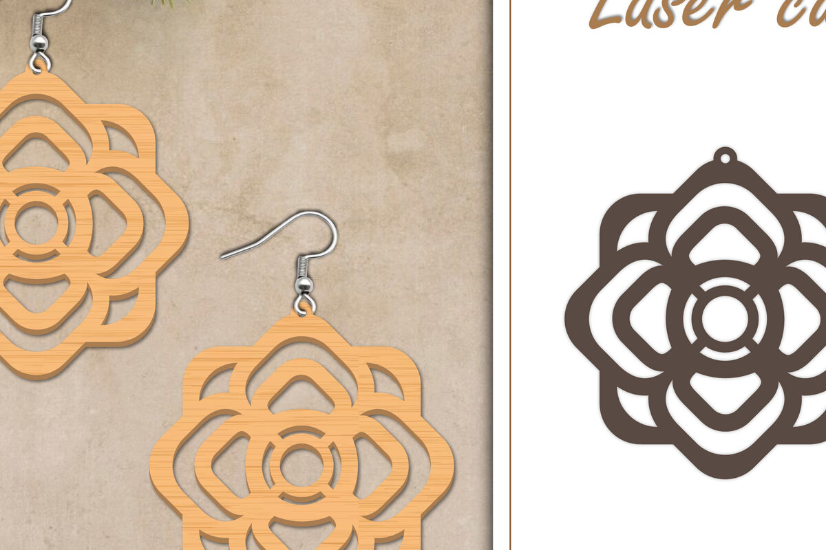 Σετ των 3 Intra απο ξύλο plywood 3mm-4mm πάχος - Σκουλαρίκια με λουλούδια  Δίασταση 3x3 cm INTRAFABR-119267327