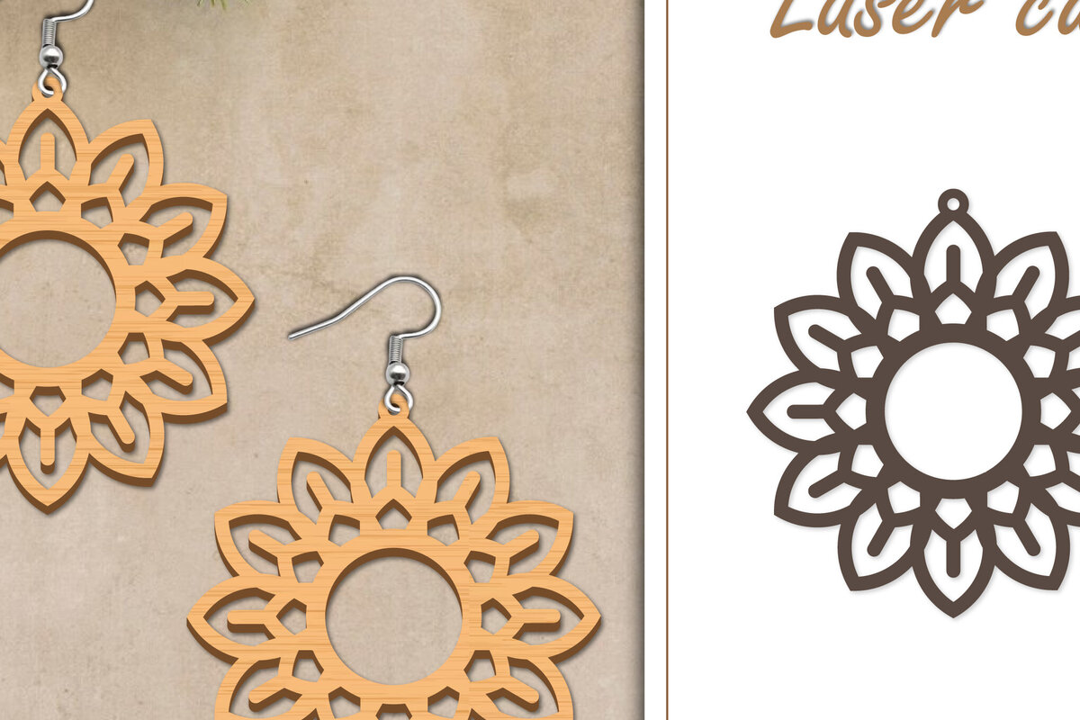 Σετ των 3 Intra απο ξύλο plywood 3mm-4mm πάχος - Σκουλαρίκια με λουλούδια  Δίασταση 3x3 cm INTRAFABR-119268751