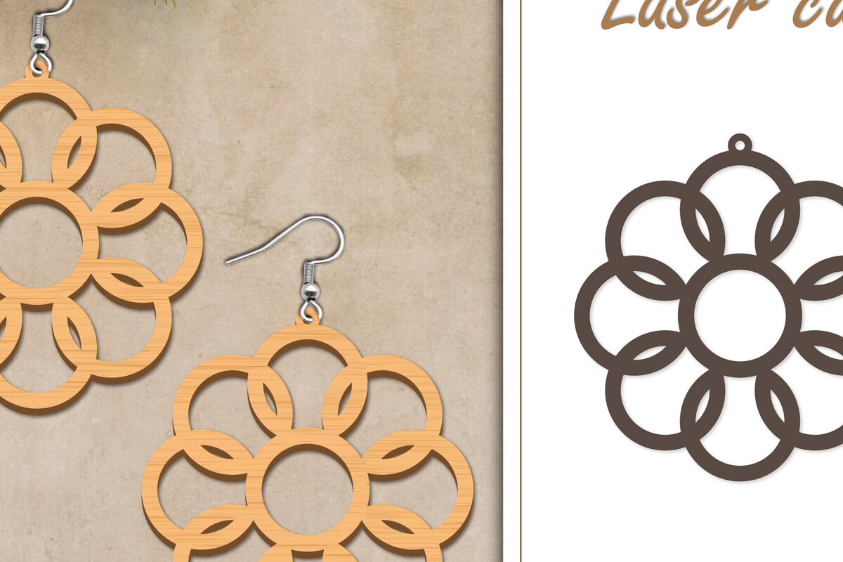 Σετ των 3 Intra απο ξύλο plywood 3mm-4mm πάχος - Σκουλαρίκια με λουλούδια  Δίασταση 3x3 cm INTRAFABR-119268814