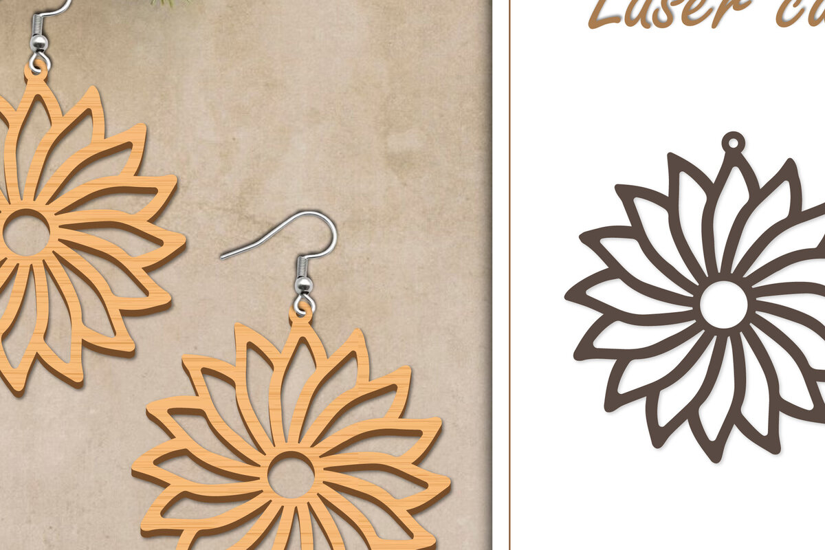 Σετ των 3 Intra απο ξύλο plywood 3mm-4mm πάχος - Σκουλαρίκια με λουλούδια  Δίασταση 3x3 cm INTRAFABR-119268963