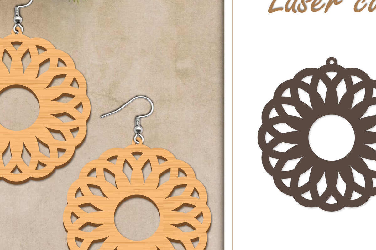 Σετ των 3 Intra απο ξύλο plywood 3mm-4mm πάχος - Σκουλαρίκια με λουλούδια  Δίασταση 3x3 cm INTRAFABR-119269382