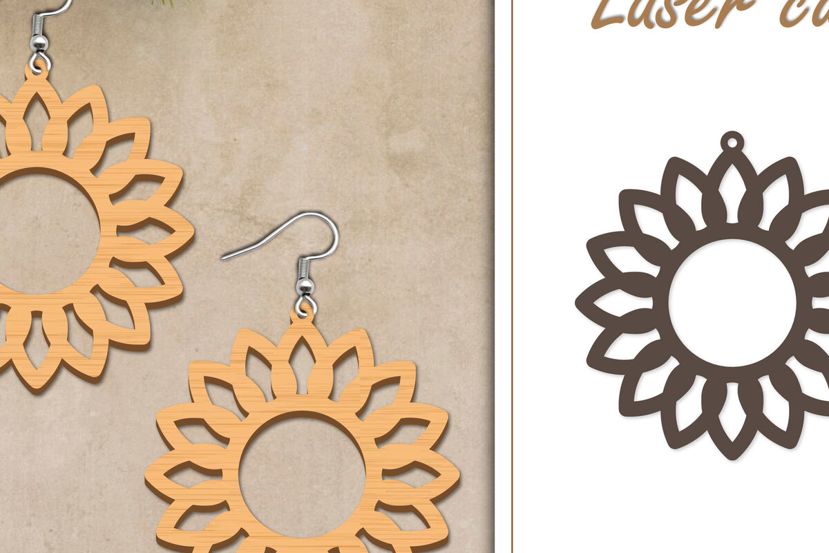 Σετ των 3 Intra απο ξύλο plywood 3mm-4mm πάχος - Σκουλαρίκια με λουλούδια  Δίασταση 3x3 cm INTRAFABR-119269479