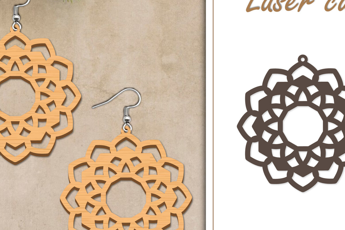 Σετ των 3 Intra απο ξύλο plywood 3mm-4mm πάχος - Σκουλαρίκια με λουλούδια  Δίασταση 3x3 cm INTRAFABR-119269684