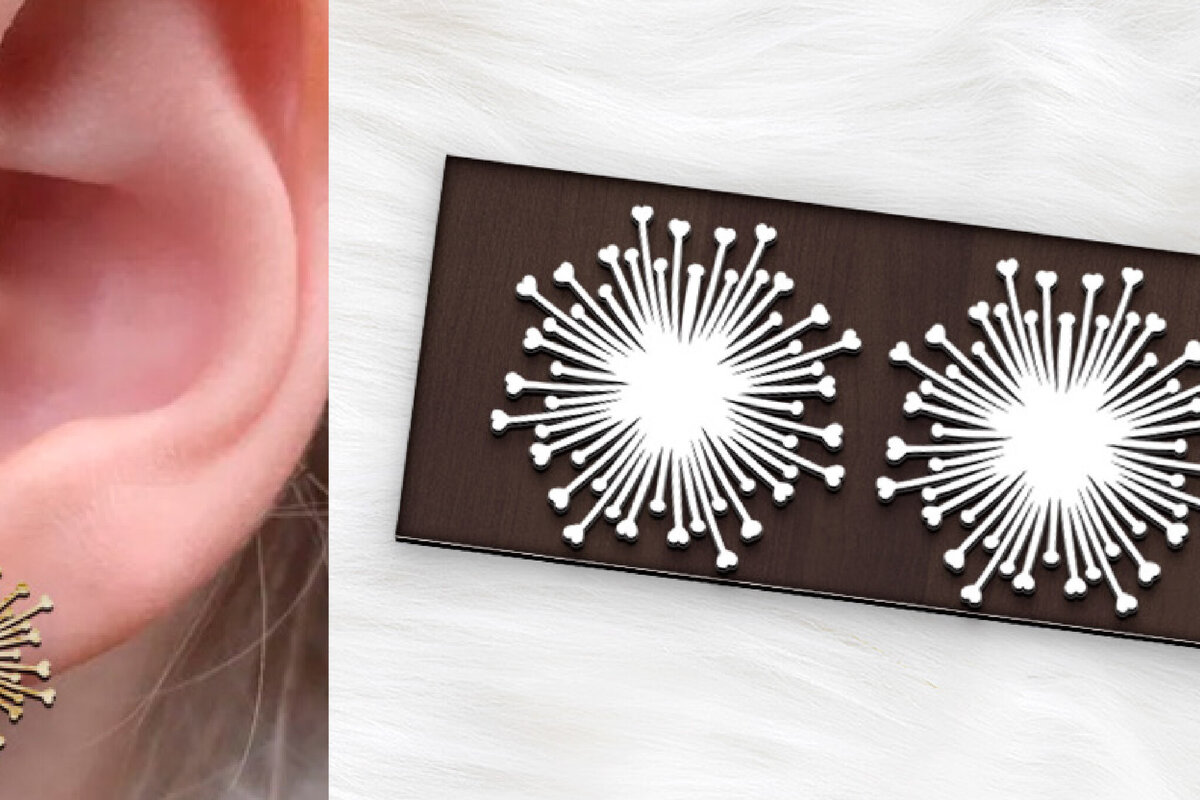 Σετ των 3 Intra απο ξύλο plywood 3mm-4mm πάχος - Σκουλαρίκια με λουλούδια . Σκουλαρίκια Boho Δίασταση 3x3 cm INTRAFABR-120243125