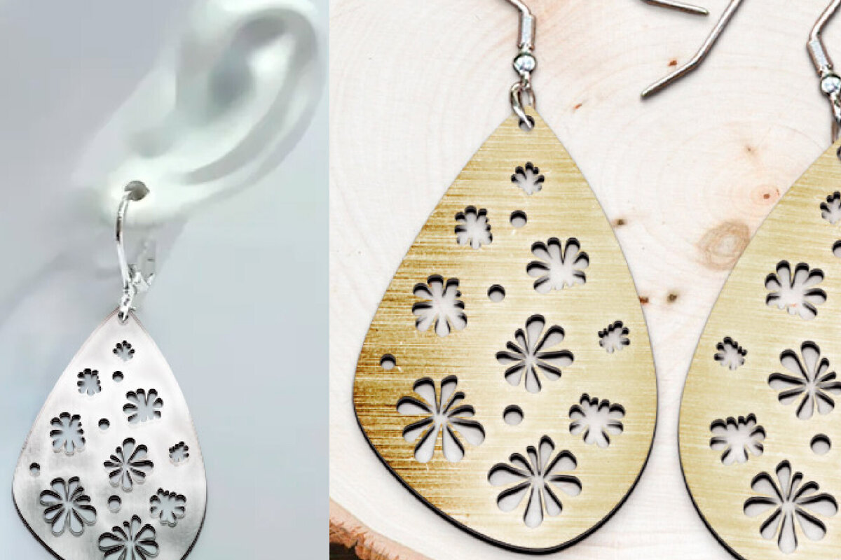 Σετ των 3 Intra απο ξύλο plywood 3mm-4mm πάχος - Σκουλαρίκια με λουλούδια . Σκουλαρίκια Boho Δίασταση 3x3 cm INTRAFABR-120285425