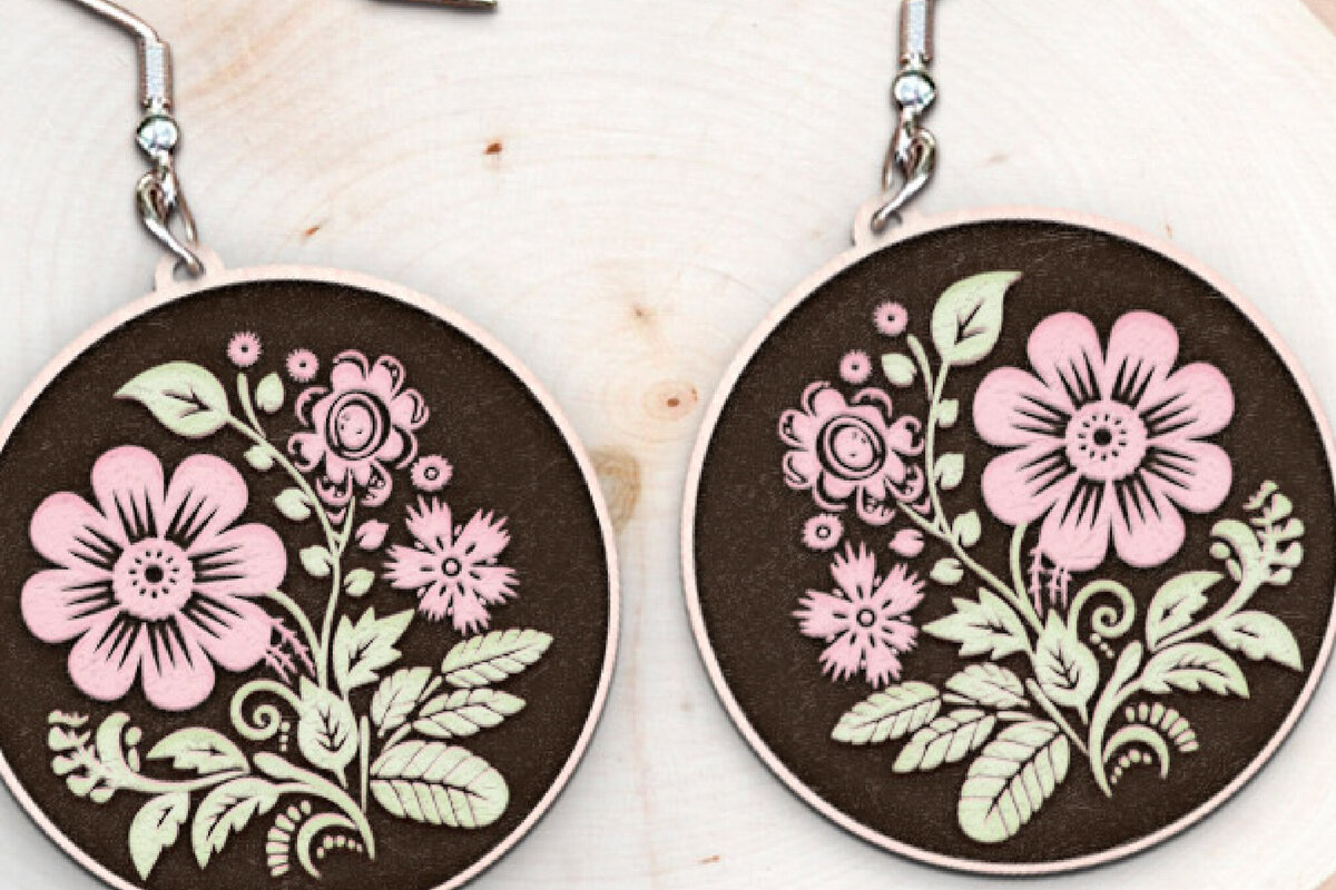 Σετ των 3 Intra απο ξύλο plywood 3mm-4mm πάχος - Σκουλαρίκια με λουλούδια . Σκουλαρίκια Boho Δίασταση 3x3 cm INTRAFABR-115501999