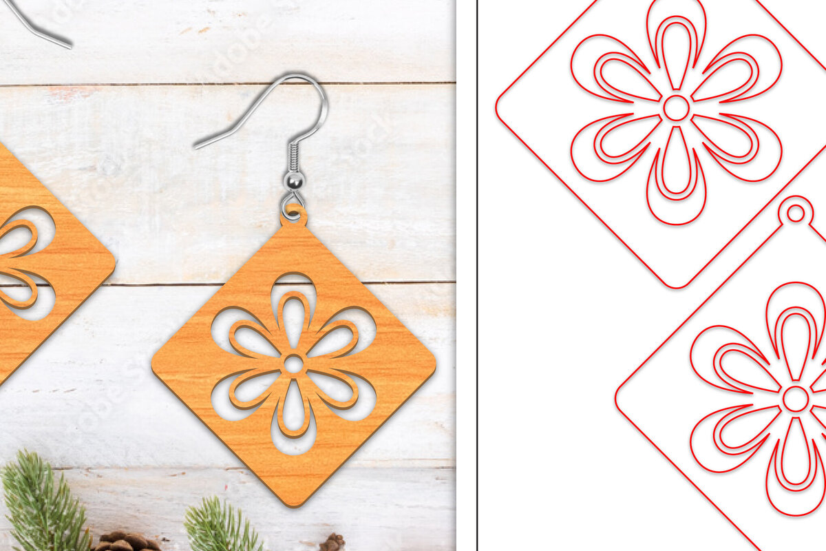 Σετ των 3 Intra απο ξύλο plywood 3mm-4mm πάχος - Σκουλαρίκια λουλουδιών | Σκουλαρίκια  Δίασταση 3x3 cm INTRAFABR-103050845