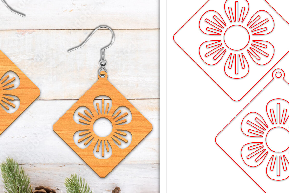 Σετ των 3 Intra απο ξύλο plywood 3mm-4mm πάχος - Σκουλαρίκια λουλουδιών | Σκουλαρίκια  Δίασταση 3x3 cm INTRAFABR-103050907