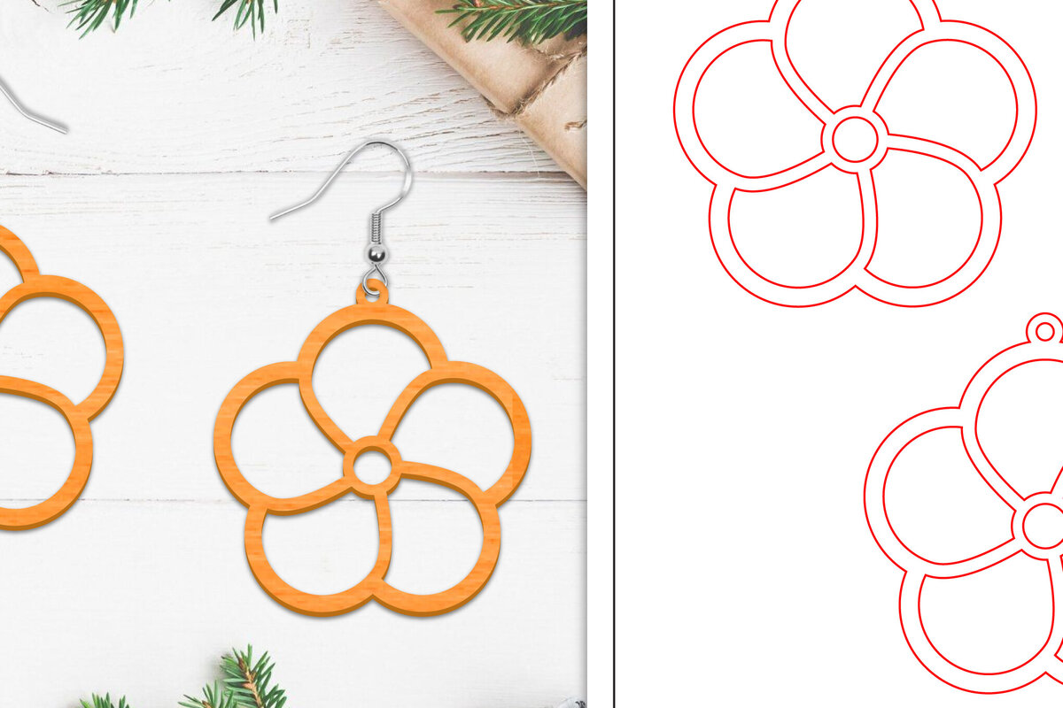 Σετ των 3 Intra απο ξύλο plywood 3mm-4mm πάχος - Σκουλαρίκια λουλουδιών | Σκουλαρίκια  Δίασταση 3x3 cm INTRAFABR-103112095