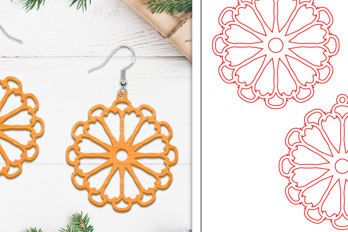 Σετ των 3 Intra απο ξύλο plywood 3mm-4mm πάχος - Σκουλαρίκια λουλουδιών | Σκουλαρίκια  Δίασταση 3x3 cm INTRAFABR-103112454