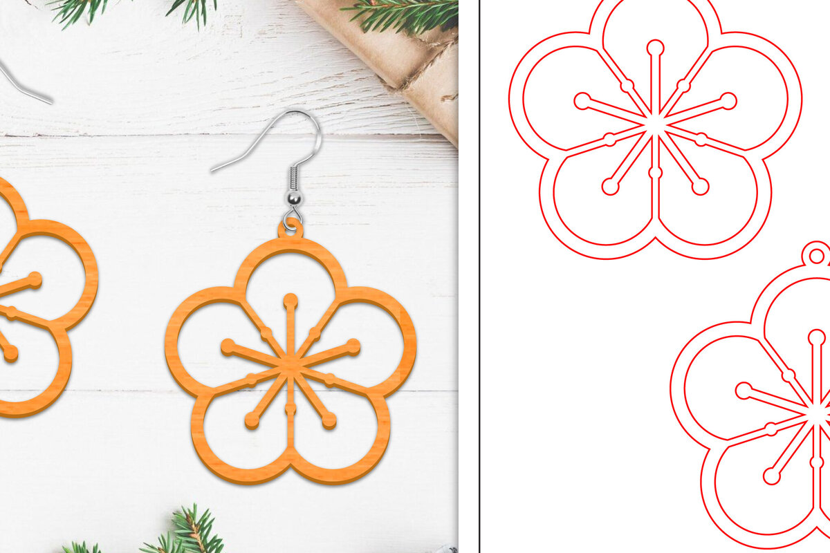 Σετ των 3 Intra απο ξύλο plywood 3mm-4mm πάχος - Σκουλαρίκια λουλουδιών | Σκουλαρίκια  Δίασταση 3x3 cm INTRAFABR-103112472