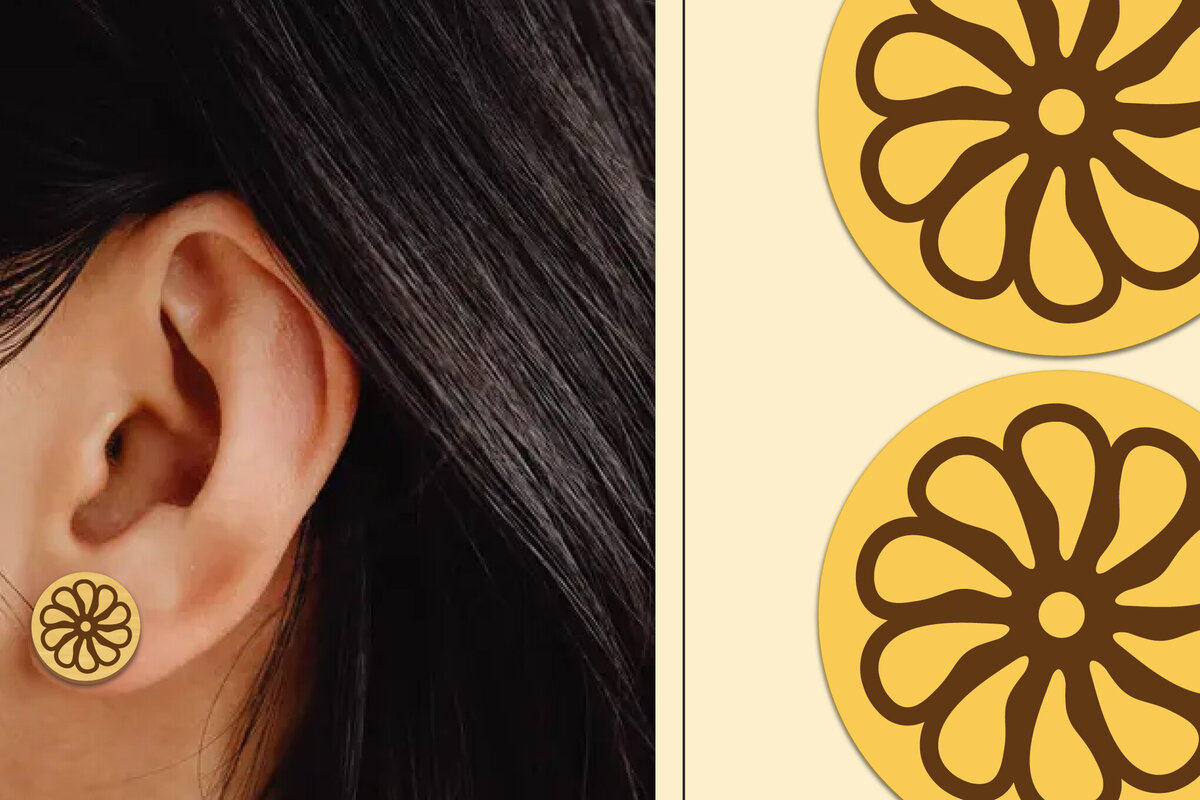 Σετ των 3 Intra απο ξύλο plywood 3mm-4mm πάχος - Σκουλαρίκια λουλουδιών Μαγνήτης κοπής με λέιζερ Δίασταση 3x3 cm INTRAFABR-103821484