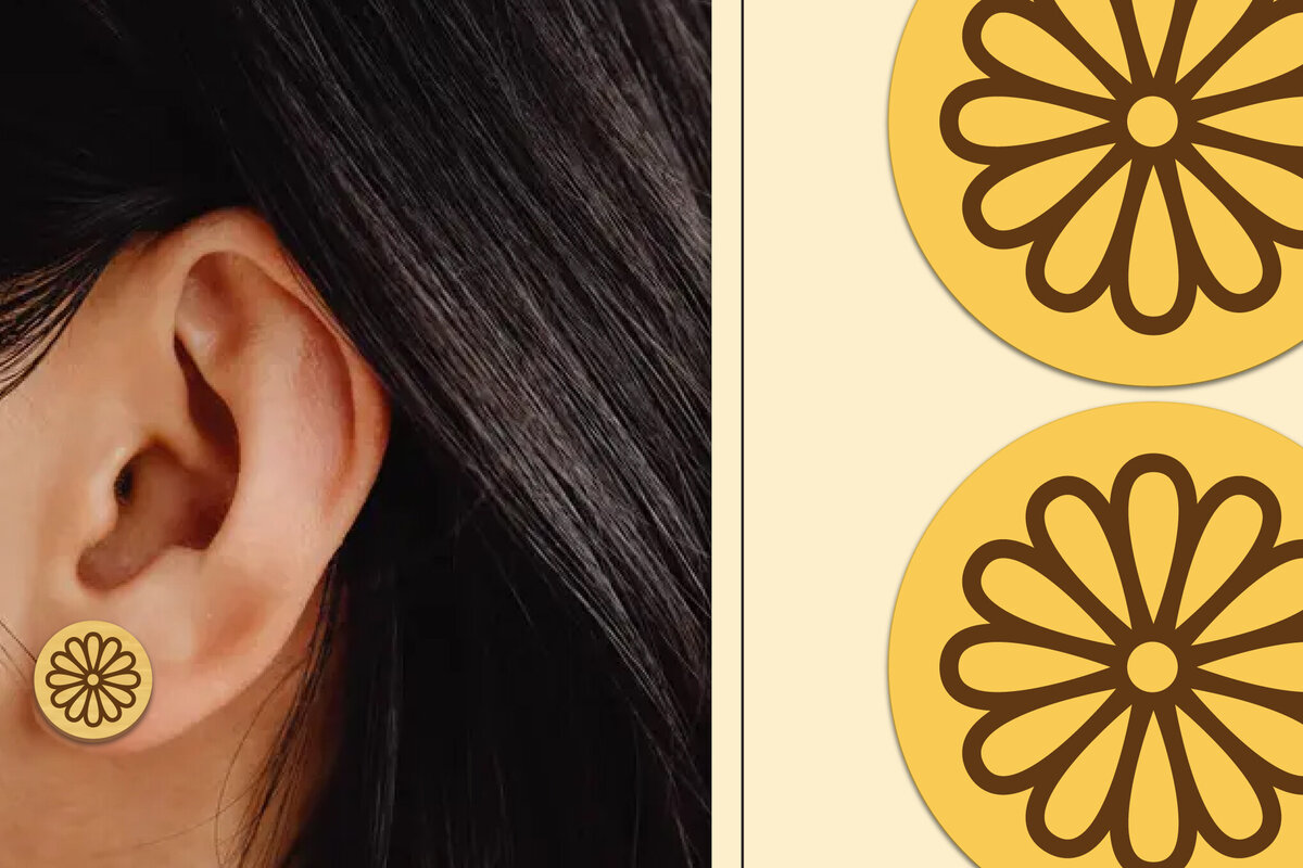 Σετ των 3 Intra απο ξύλο plywood 3mm-4mm πάχος - Σκουλαρίκια λουλουδιών Μαγνήτης κοπής με λέιζερ Δίασταση 3x3 cm INTRAFABR-103821540