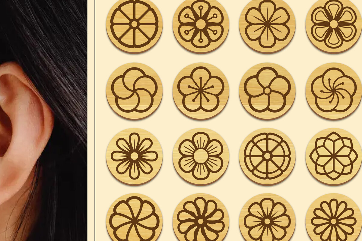 Σετ των 3 Intra απο ξύλο plywood 3mm-4mm πάχος - Σκουλαρίκια λουλουδιών Πακέτο κοπής με μαγνήτη λέιζερ Δίασταση 3x3 cm INTRAFABR-103821731