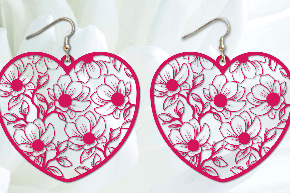 Σετ των 3 Intra απο ξύλο plywood 3mm-4mm πάχος - Σκουλαρίκια λουλουδιών καρδιών   κοπής με λέιζερ Δίασταση 3x3 cm INTRAFABR-88811291