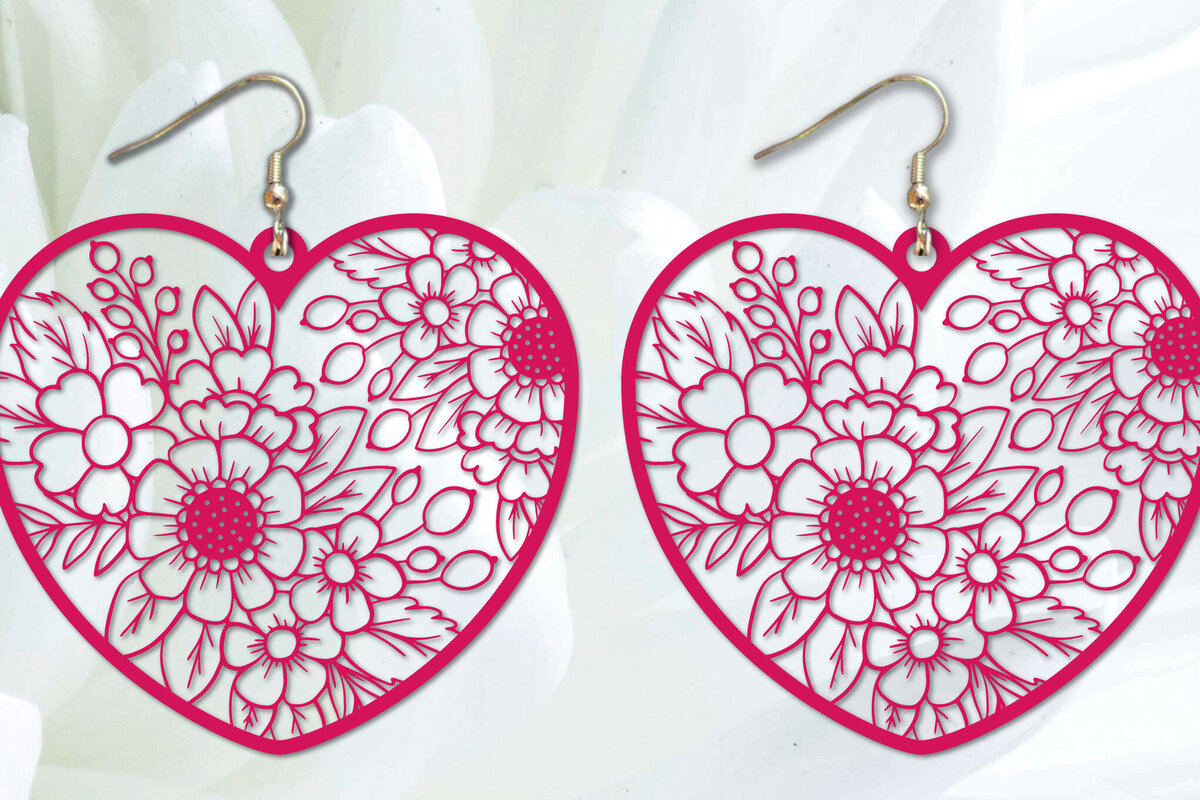 Σετ των 3 Intra απο ξύλο plywood 3mm-4mm πάχος - Σκουλαρίκια λουλουδιών καρδιών   κοπής με λέιζερ Δίασταση 3x3 cm INTRAFABR-88811432