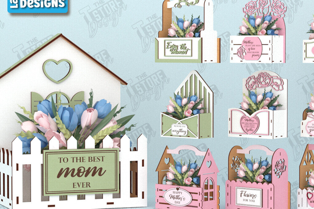 Σετ των 2 Intra απο ξύλο plywood 3mm-4mm πάχος - Πακέτο λουλουδιών | Σετ κουτιά λουλουδιών Δίασταση 20x20 cm INTRAFABR-119538861