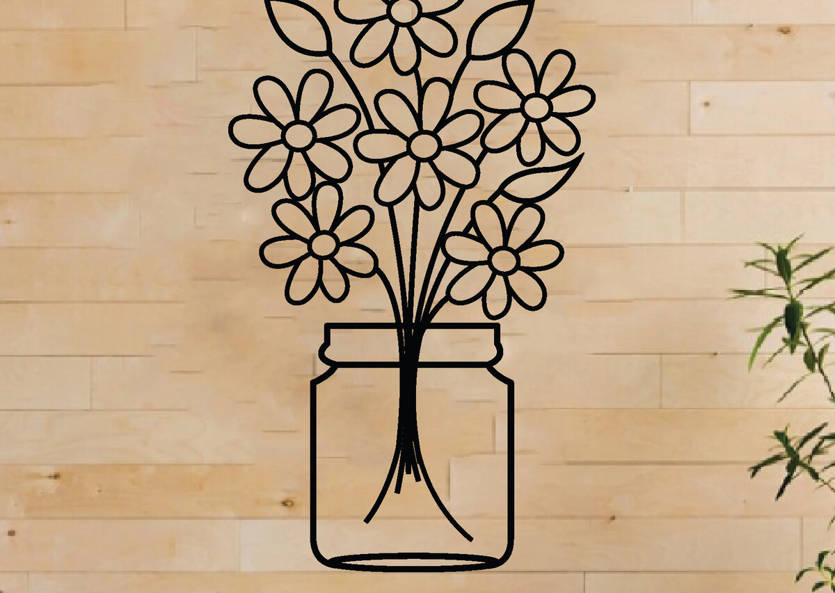 Intra απο ξύλο plywood 3mm-4mm πάχος - Λουλούδι σε βάζο Μεταλλική διακόσμηση τοίχου, Laser Δίασταση 40x50 cm INTRAFABR-65457765