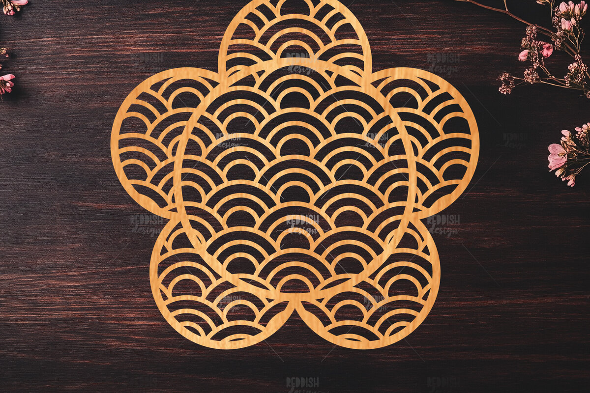 Σετ των 2 Intra απο ξύλο plywood 3mm-4mm πάχος - Πάνελ κοπής λέιζερ λουλουδιών ιαπωνικών κυμάτων Δίασταση 20x20 cm INTRAFABR-118744403