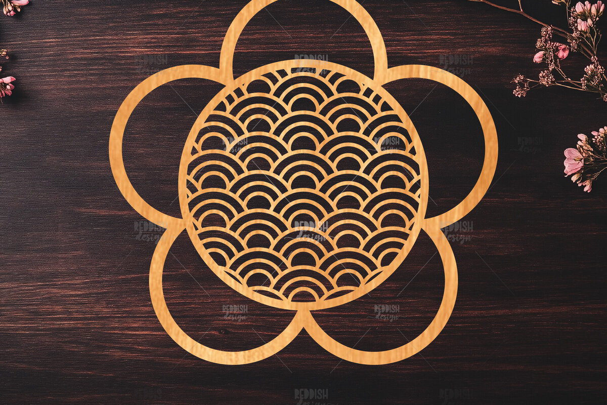 Σετ των 3 Intra απο ξύλο plywood 3mm-4mm πάχος - Πάνελ κοπής λέιζερ λουλουδιών ιαπωνικών κυμάτων Δίασταση 20x20 cm INTRAFABR-118744377