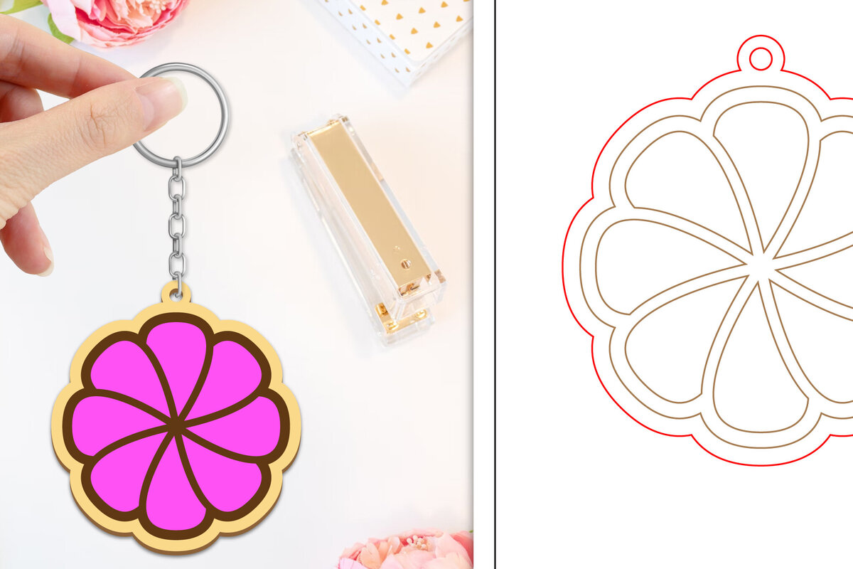 Σετ των 3 Intra απο ξύλο plywood 3mm-4mm πάχος - Μπρελόκ Λουλούδι Κοπή Laser | Μπρελόκ  Δίασταση 4x4 cm INTRAFABR-103234742