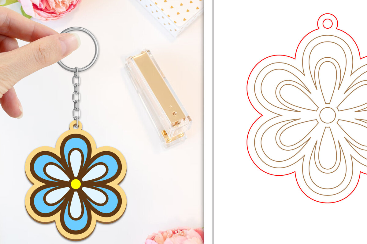 Σετ των 3 Intra απο ξύλο plywood 3mm-4mm πάχος - Μπρελόκ Λουλούδι Κοπή Laser | Μπρελόκ  Δίασταση 4x4 cm INTRAFABR-103234980