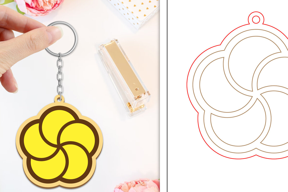 Σετ των 3 Intra απο ξύλο plywood 3mm-4mm πάχος - Μπρελόκ Λουλούδι Κοπή Laser | Μπρελόκ  Δίασταση 4x4 cm INTRAFABR-103234555