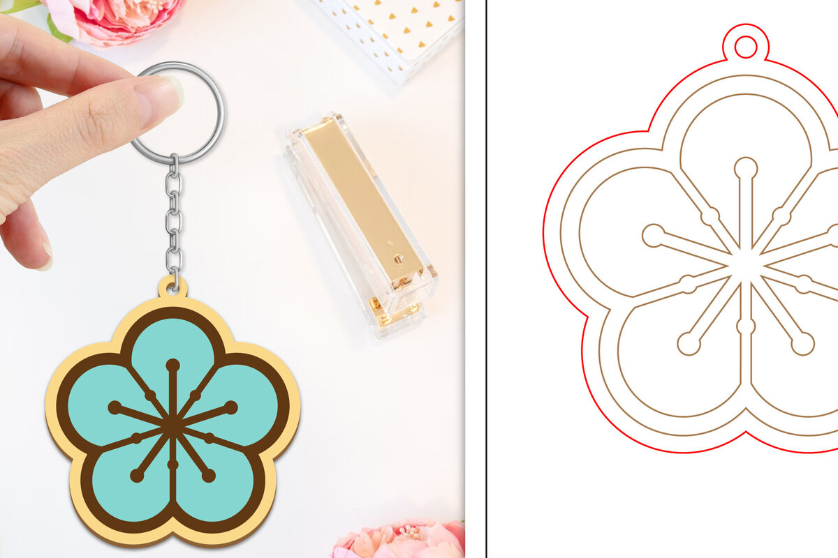 Σετ των 3 Intra απο ξύλο plywood 3mm-4mm πάχος - Μπρελόκ Λουλούδι Κοπή Laser | Μπρελόκ  Δίασταση 4x4 cm INTRAFABR-103234578