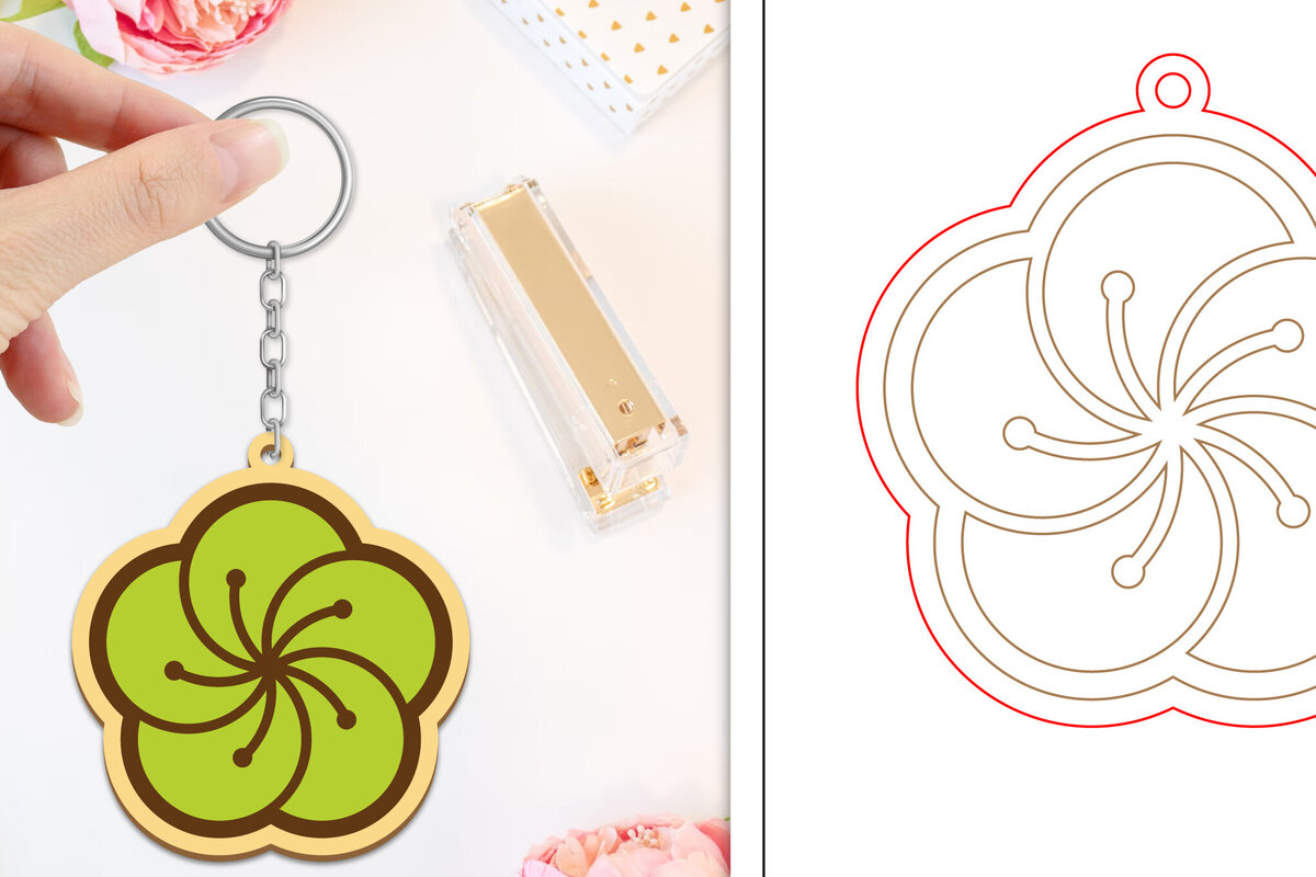 Σετ των 3 Intra απο ξύλο plywood 3mm-4mm πάχος - Μπρελόκ Λουλούδι Κοπή Laser | Μπρελόκ  Δίασταση 4x4 cm INTRAFABR-103234678