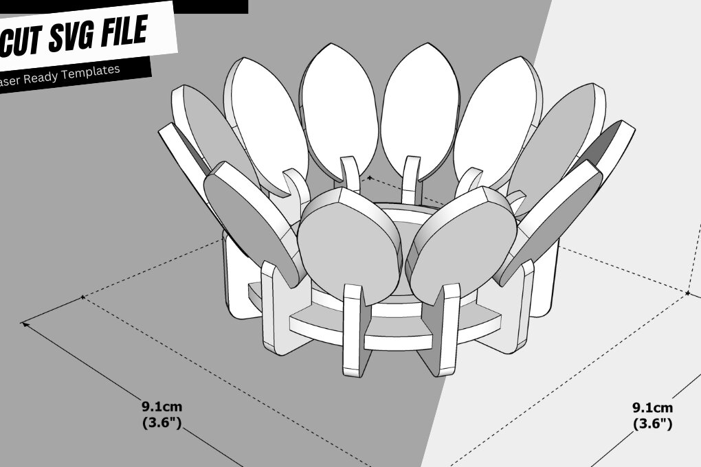 Σετ των 3 Intra απο ξύλο plywood 3mm-4mm πάχος - Λουλούδι, Κηροπήγιο κομμένο με λέιζερ, Laser Δίασταση 4x4 cm INTRAFABR-107470543