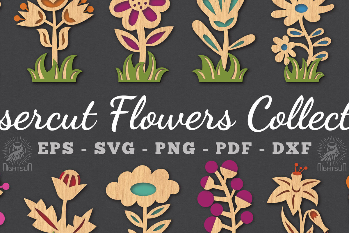 Σετ των 2 Intra απο ξύλο plywood 3mm-4mm πάχος - Δέσμη διακόσμησης με κομμένα λέιζερ λουλουδιών Δίασταση 20x20 cm INTRAFABR-113208570