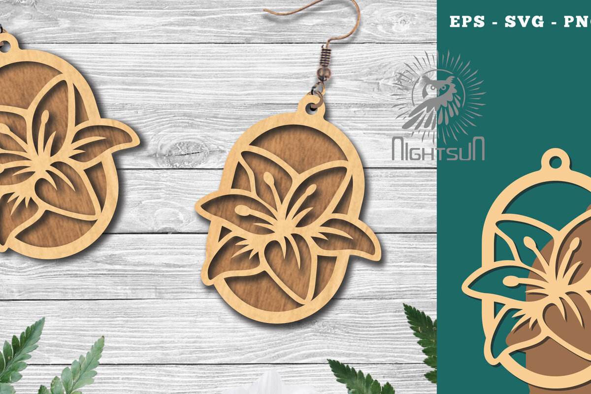 Σετ των 3 Intra απο ξύλο plywood 3mm-4mm πάχος - Σκουλαρίκια κομμένα με λέιζερ λουλουδιών 2 Δίασταση 3x3 cm INTRAFABR-113543203