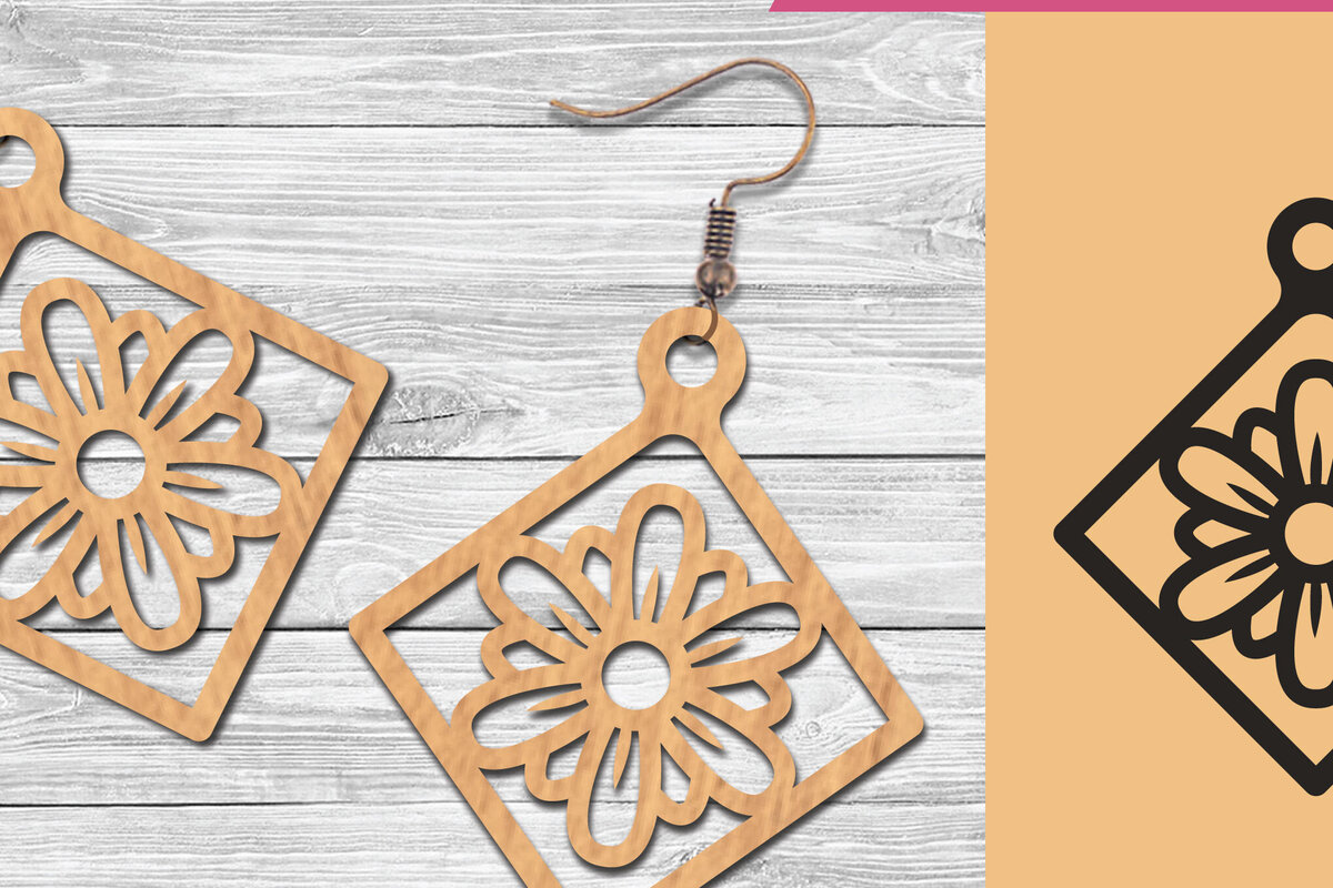 Σετ των 3 Intra απο ξύλο plywood 3mm-4mm πάχος - Σκουλαρίκια κομμένα με λέιζερ λουλουδιών  1 Δίασταση 3x3 cm INTRAFABR-105776291