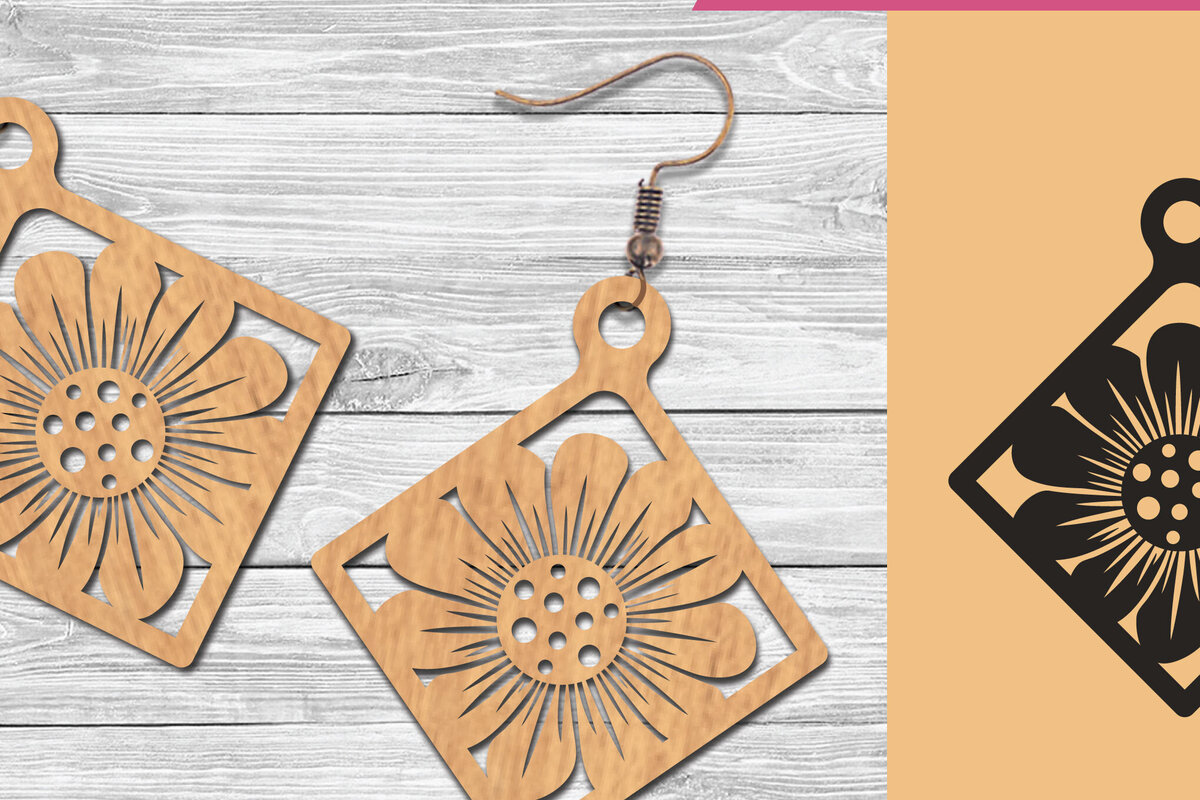 Σετ των 3 Intra απο ξύλο plywood 3mm-4mm πάχος - Σκουλαρίκια κομμένα με λέιζερ λουλουδιών  2 Δίασταση 3x3 cm INTRAFABR-105776437